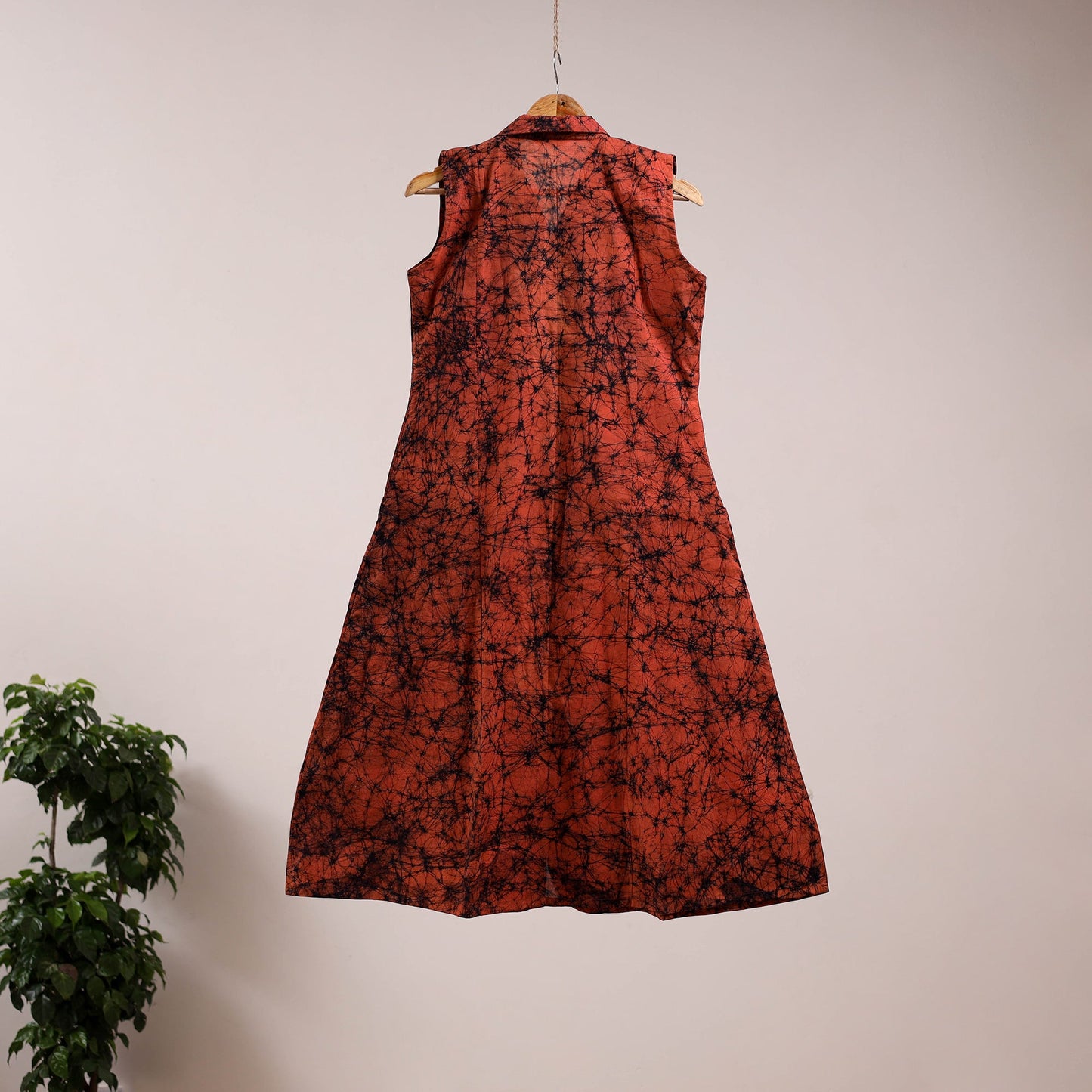 Red - button down cotton batik dress 06 - handcrafted