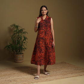 Red - button down cotton batik dress 06 - handcrafted