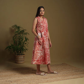 Red - button down cotton batik dress 04 - handcrafted