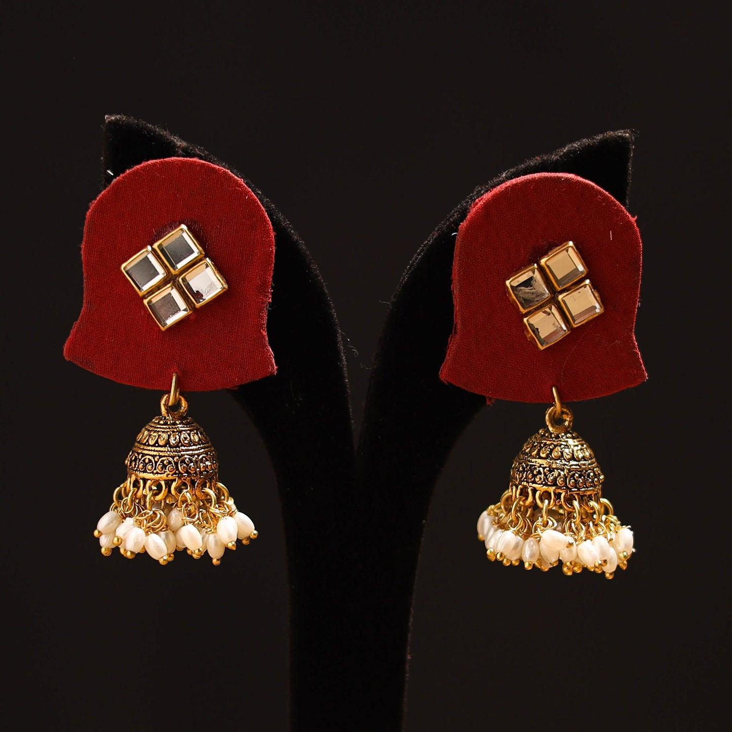 Red - chanchal stone work fabart gs jhumka earrings