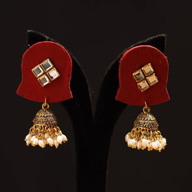 Red - chanchal stone work fabart gs jhumka earrings