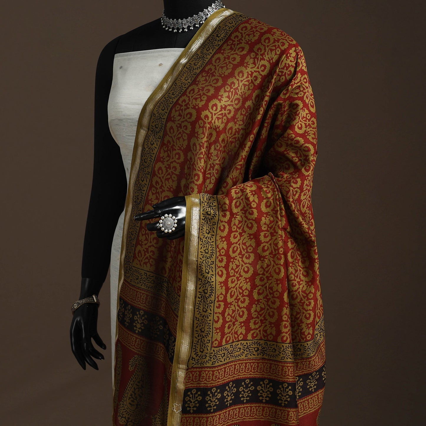 Chanderi silk bagh natural dyed dupatta with zari border 45