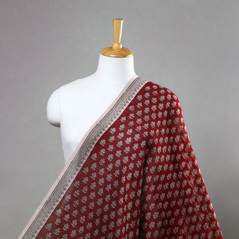  Red Chanderi Silk Bagh Print Fabric 