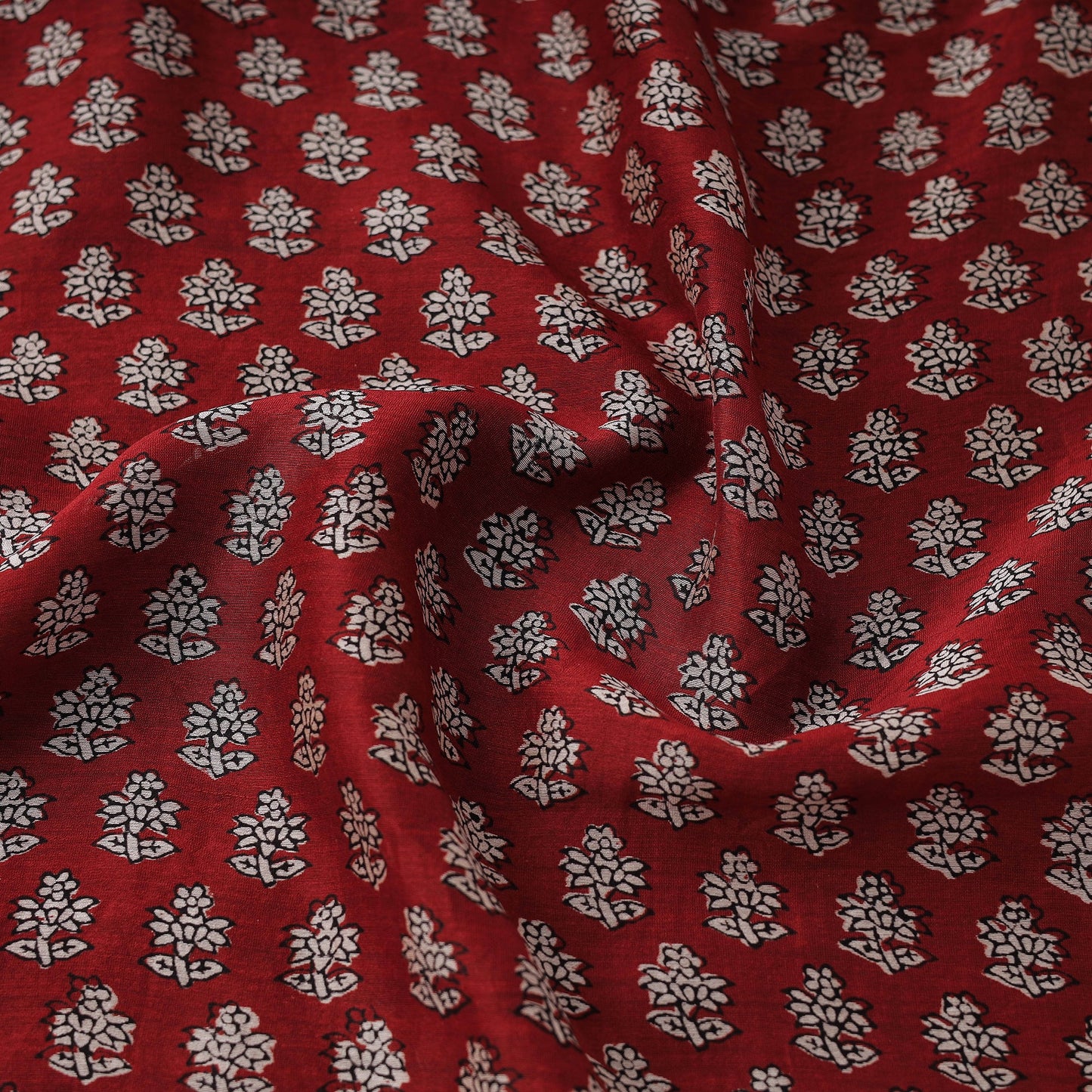  Red Chanderi Silk Bagh Print Fabric 
