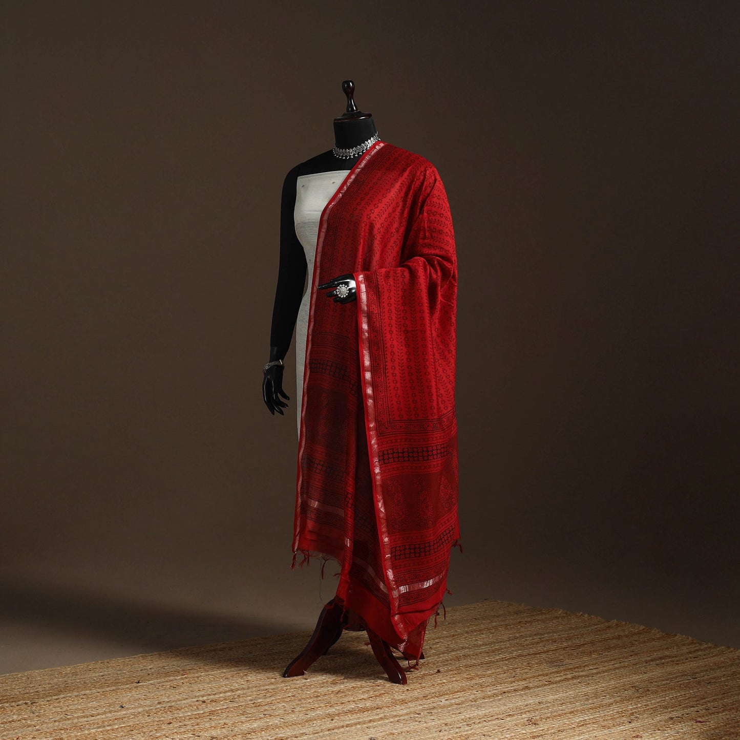 Chanderi silk bagh natural dyed dupatta with zari border 06