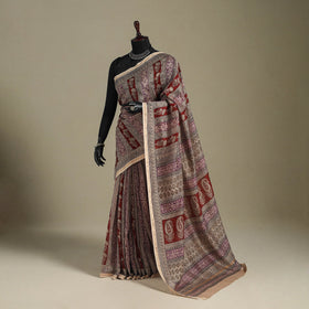 Red - handloom chanderi silk bagh saree 10 - handcrafted