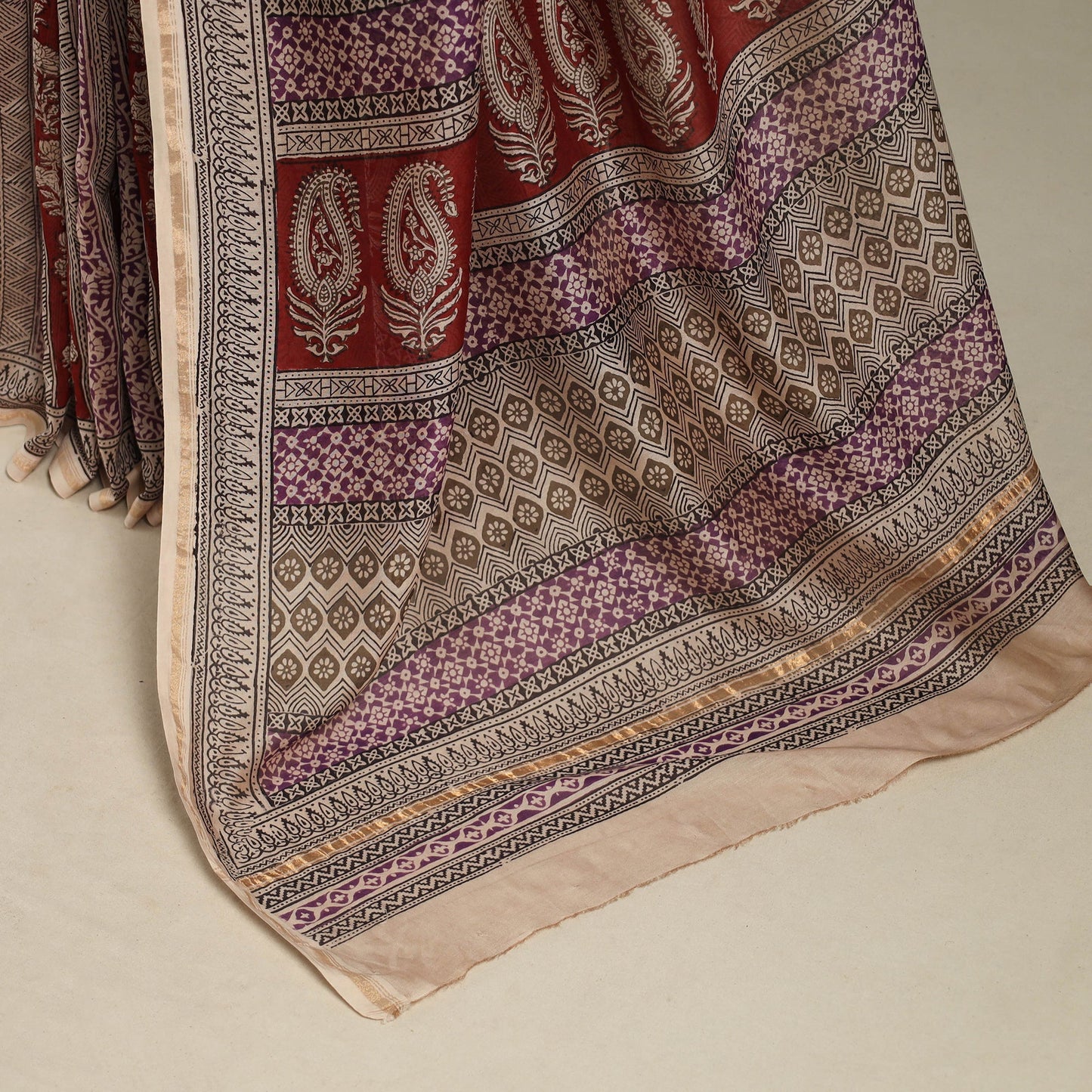 Red - handloom chanderi silk bagh saree 10 - handcrafted