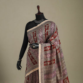 Red - handloom chanderi silk bagh saree 10 - handcrafted