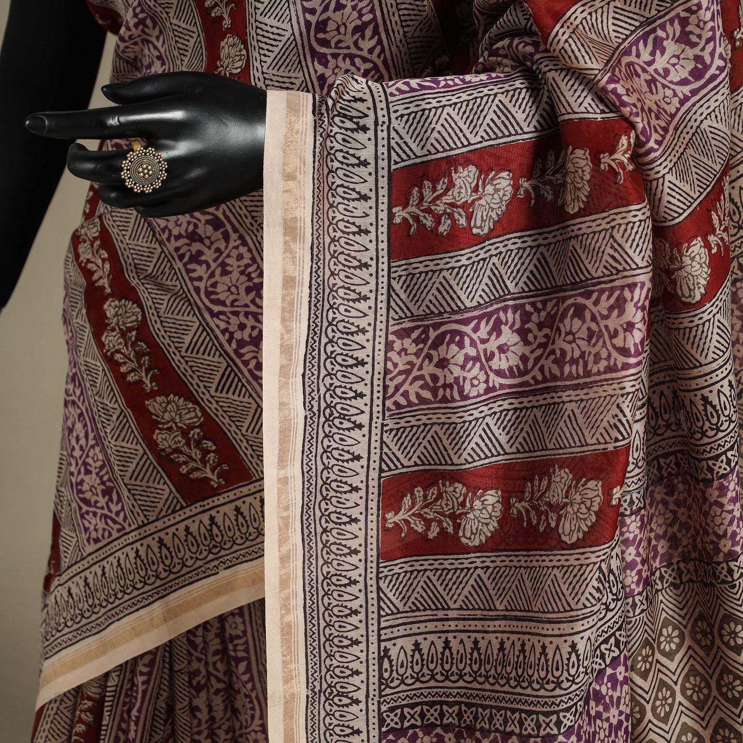 Red - handloom chanderi silk bagh saree 10 - handcrafted