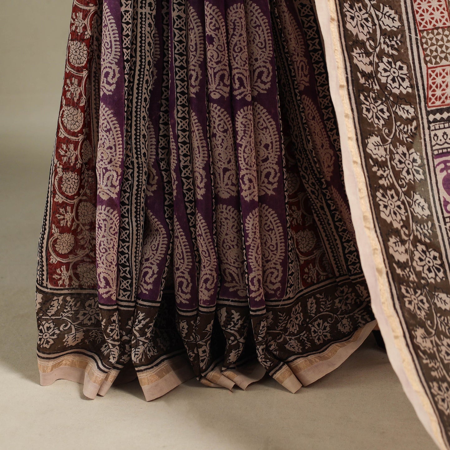 Red - handloom chanderi silk bagh saree 11 - handcrafted