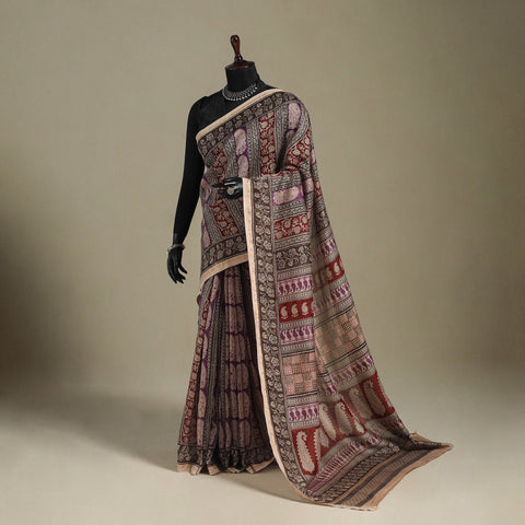Red - handloom chanderi silk bagh saree 11 - handcrafted