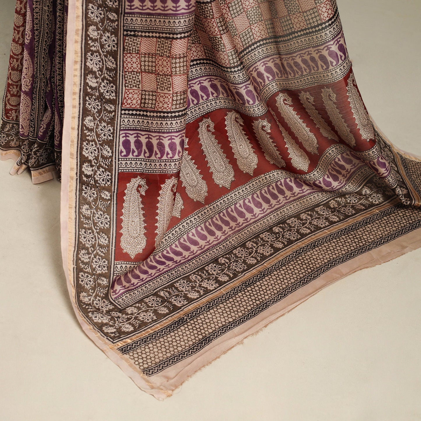 Red - handloom chanderi silk bagh saree 11 - handcrafted