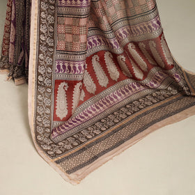 Red - handloom chanderi silk bagh saree 11 - handcrafted