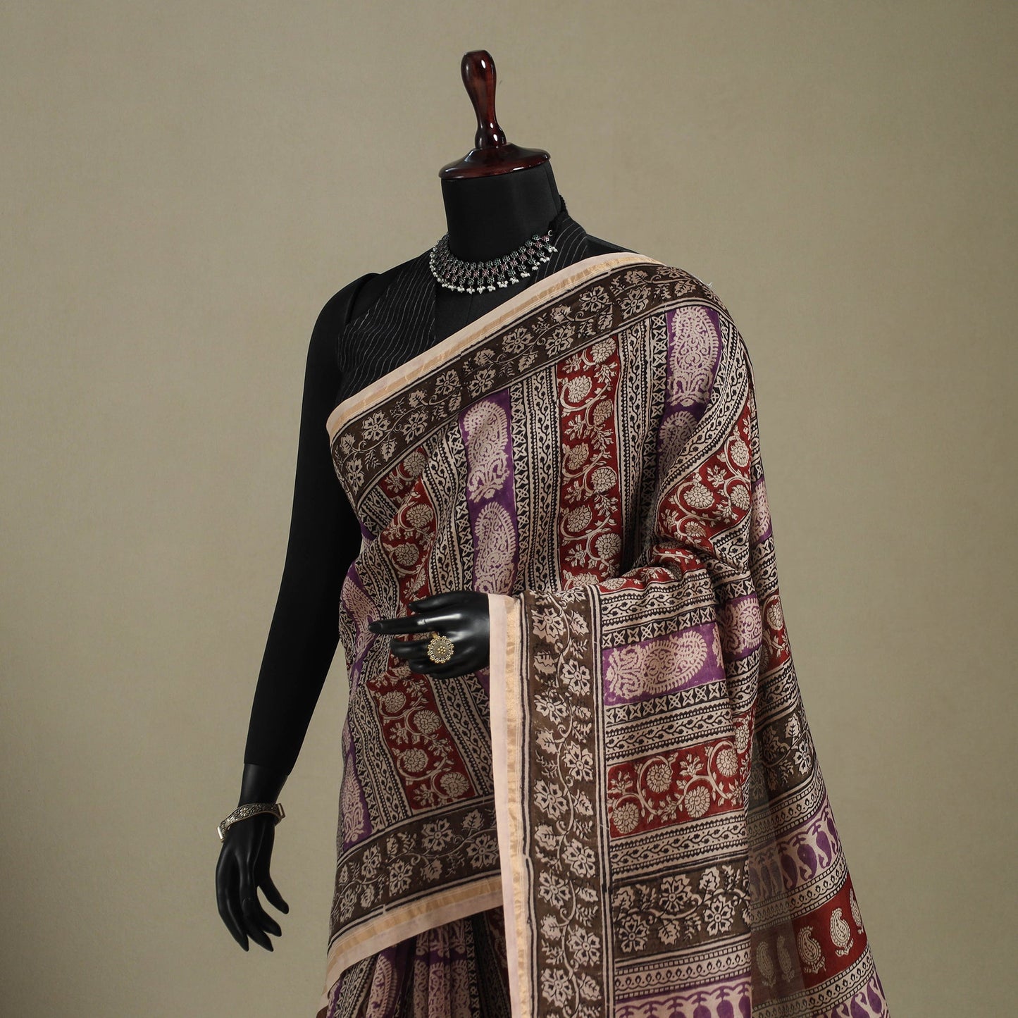 Red - handloom chanderi silk bagh saree 11 - handcrafted