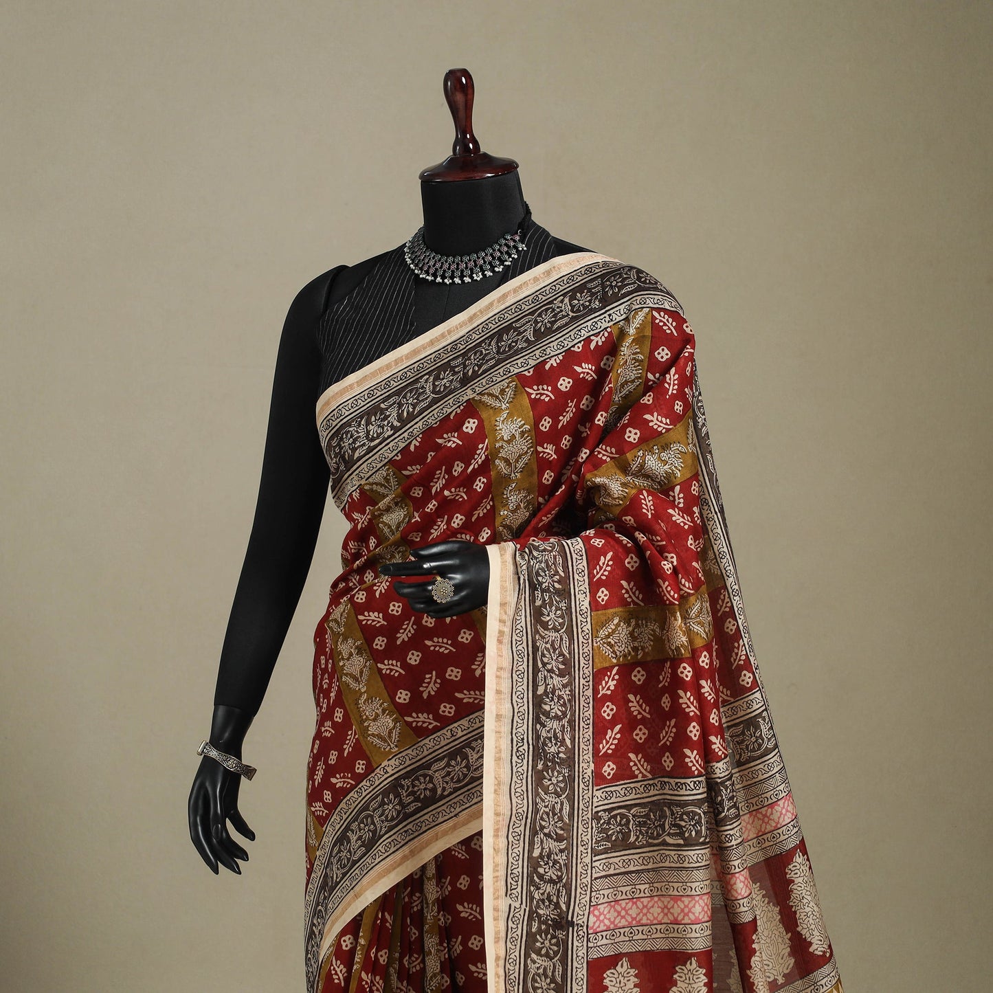 Red - handloom chanderi silk bagh saree 14 - handcrafted