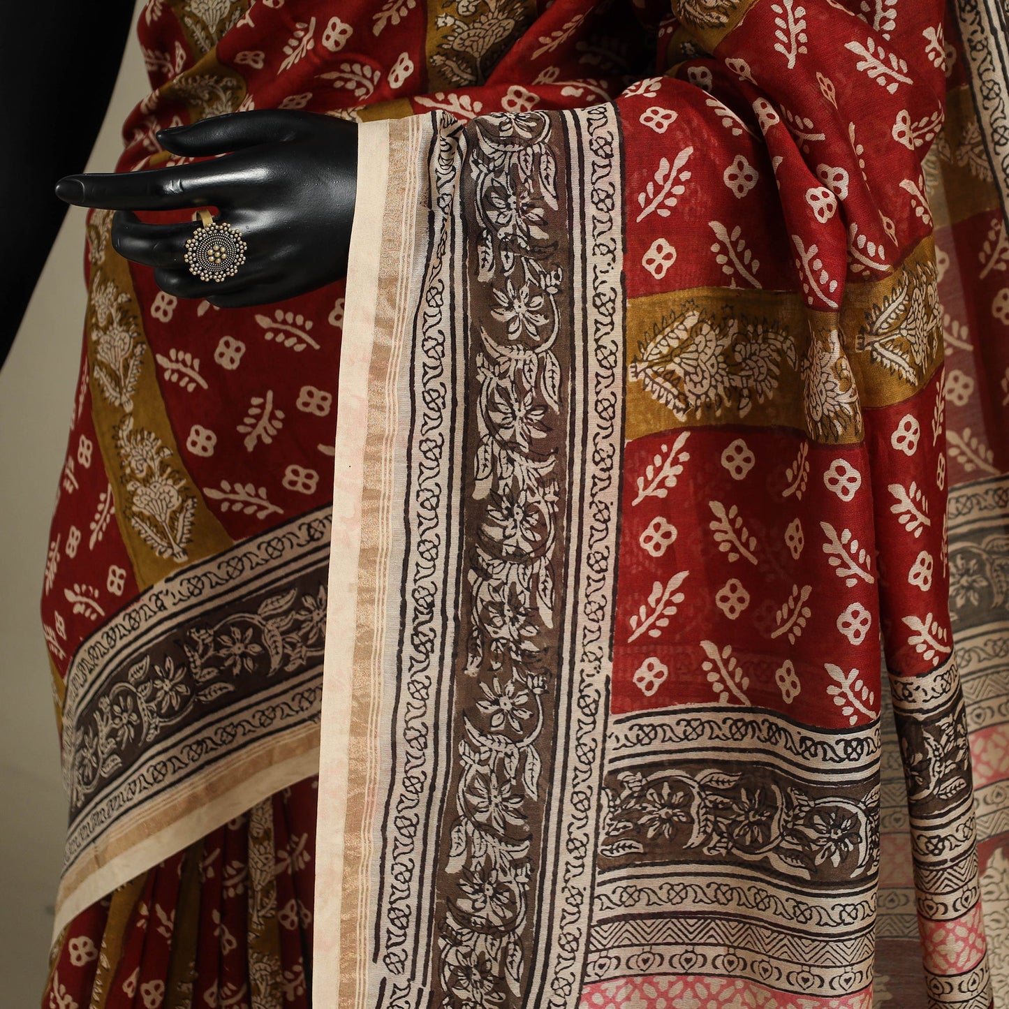 Red - handloom chanderi silk bagh saree 14 - handcrafted