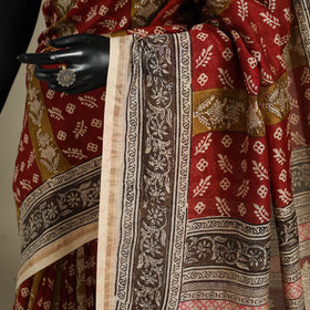 Red - handloom chanderi silk bagh saree 14 - handcrafted