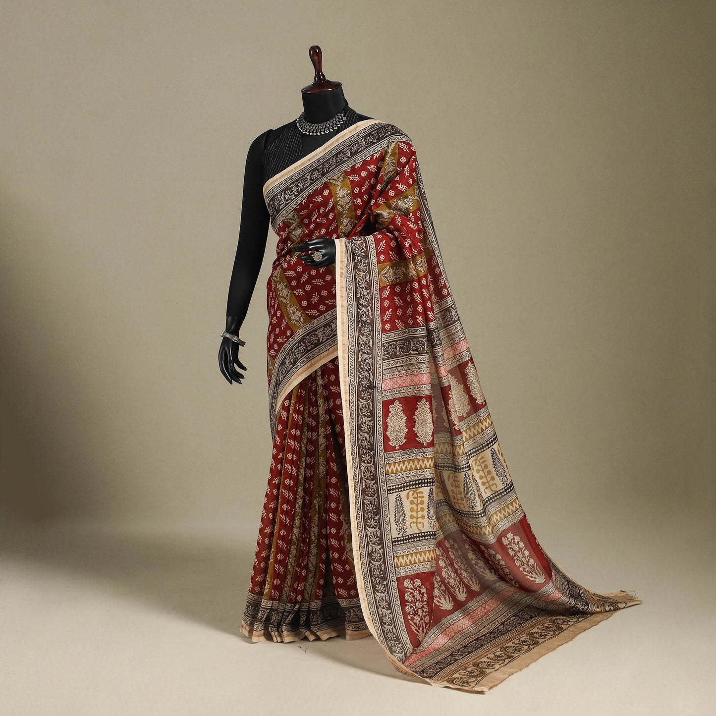 Red - handloom chanderi silk bagh saree 14 - handcrafted
