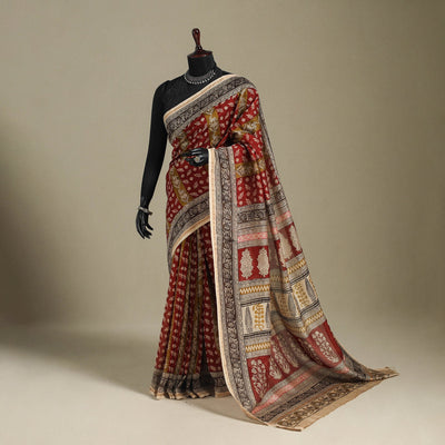 Red - handloom chanderi silk bagh saree 14 - handcrafted