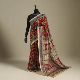 Red - handloom chanderi silk bagh saree 14 - handcrafted