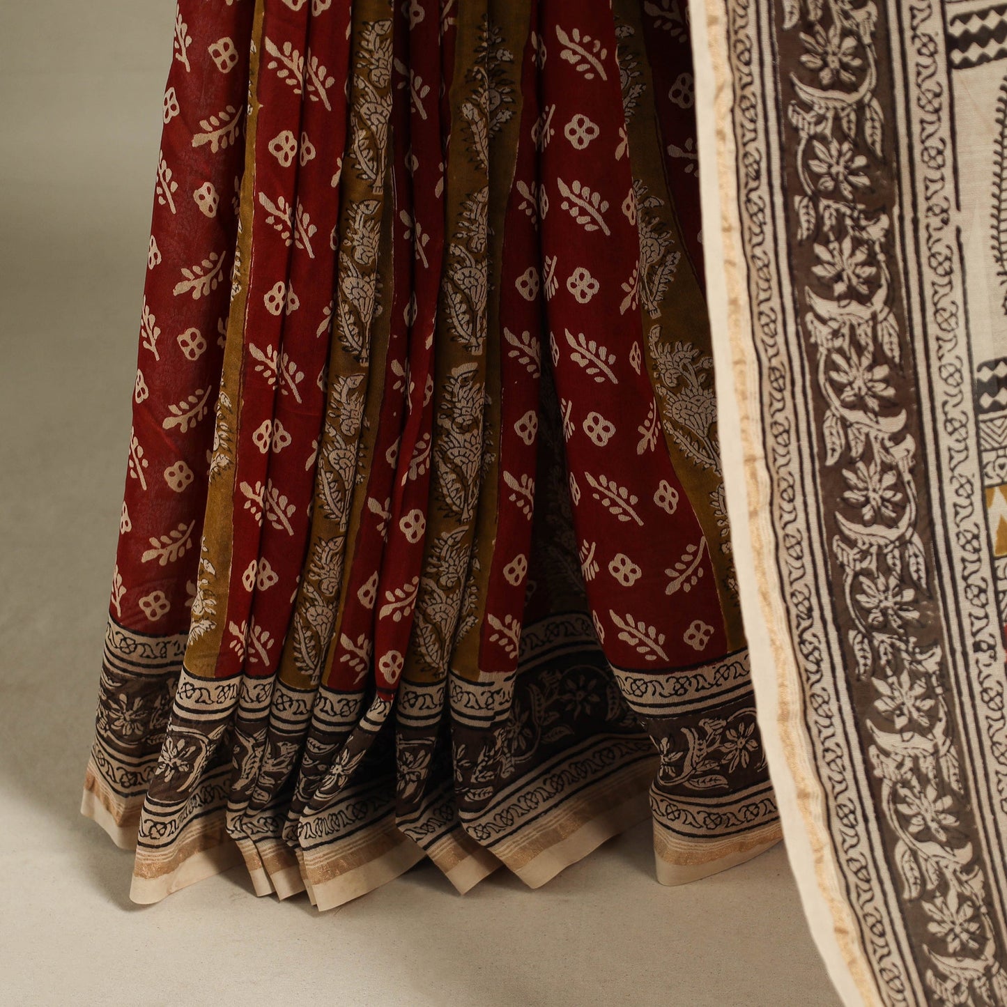 Red - handloom chanderi silk bagh saree 14 - handcrafted