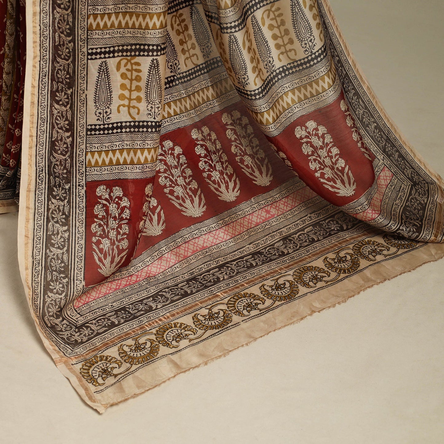 Red - handloom chanderi silk bagh saree 14 - handcrafted