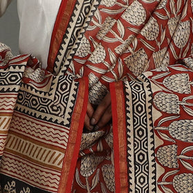 Buy Red Block Print Chanderi Silk Bagru Dupatta