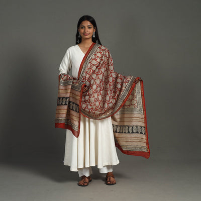 Buy Red Block Print Chanderi Silk Bagru Dupatta