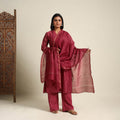  Red Chanderi Silk Bagru Print Kurta Set
