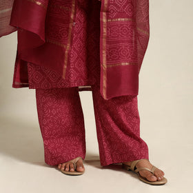  Red Chanderi Silk Bagru Print Kurta Set