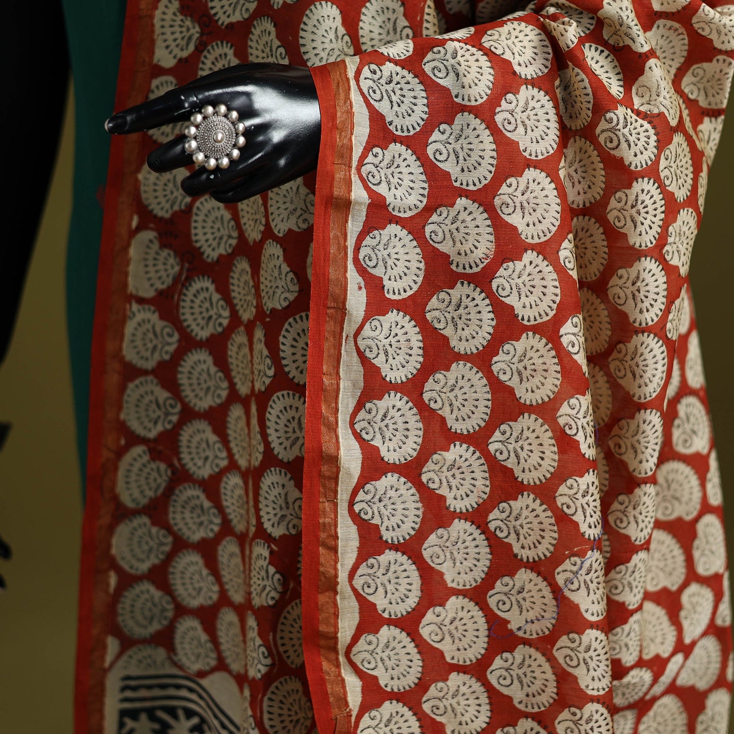 Red - chanderi silk hand bagru dupatta 06 - handcrafted