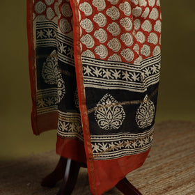 Red - chanderi silk hand bagru dupatta 06 - handcrafted