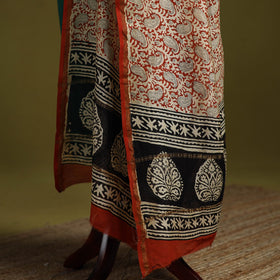 Red - chanderi silk hand bagru dupatta 07 - handcrafted