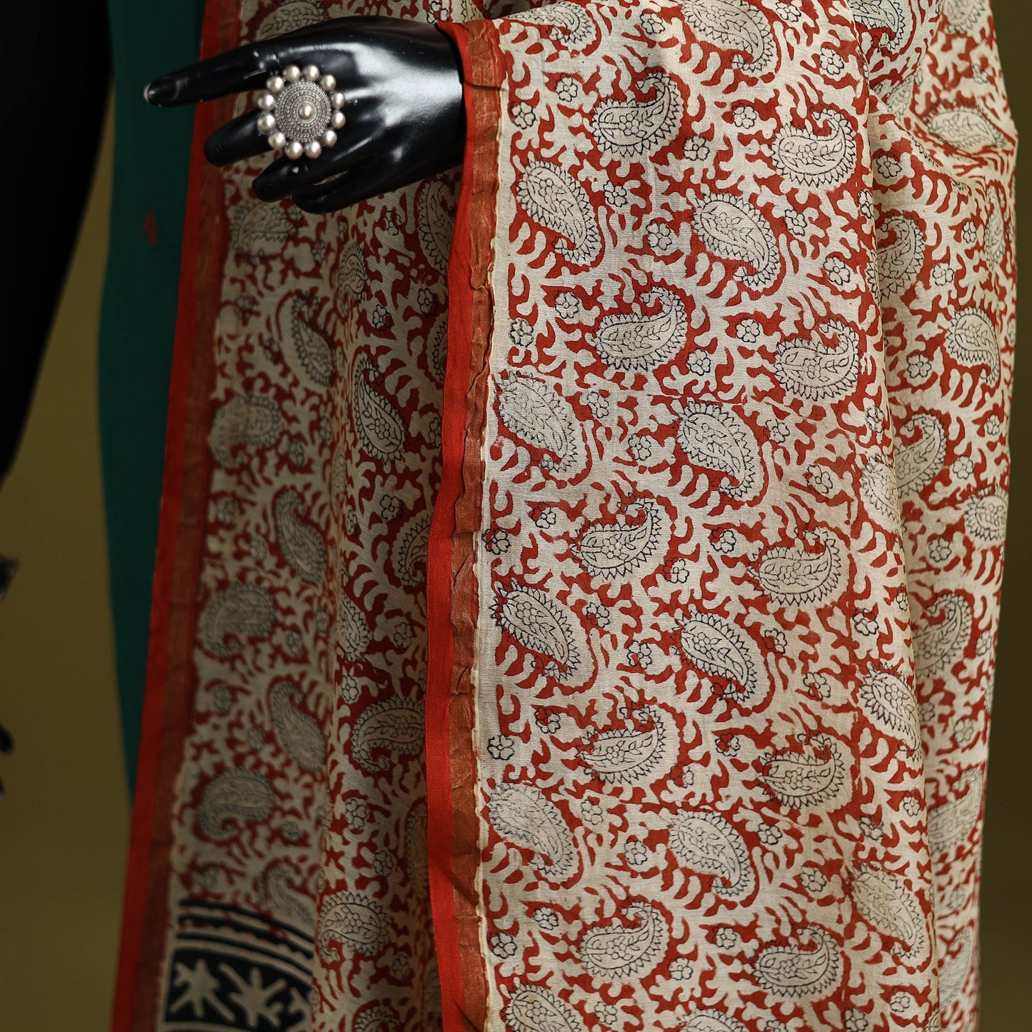 Red - chanderi silk hand bagru dupatta 07 - handcrafted