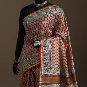 Chanderi silk hand bagru saree with zari border 05