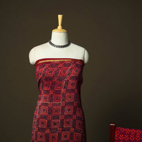Chanderi silk hand block ajrakh print 3pc unstitched dress