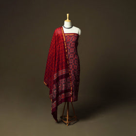 Chanderi silk hand block ajrakh print 3pc unstitched dress