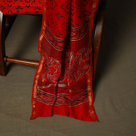 Chanderi silk hand block ajrakh print 3pc unstitched dress