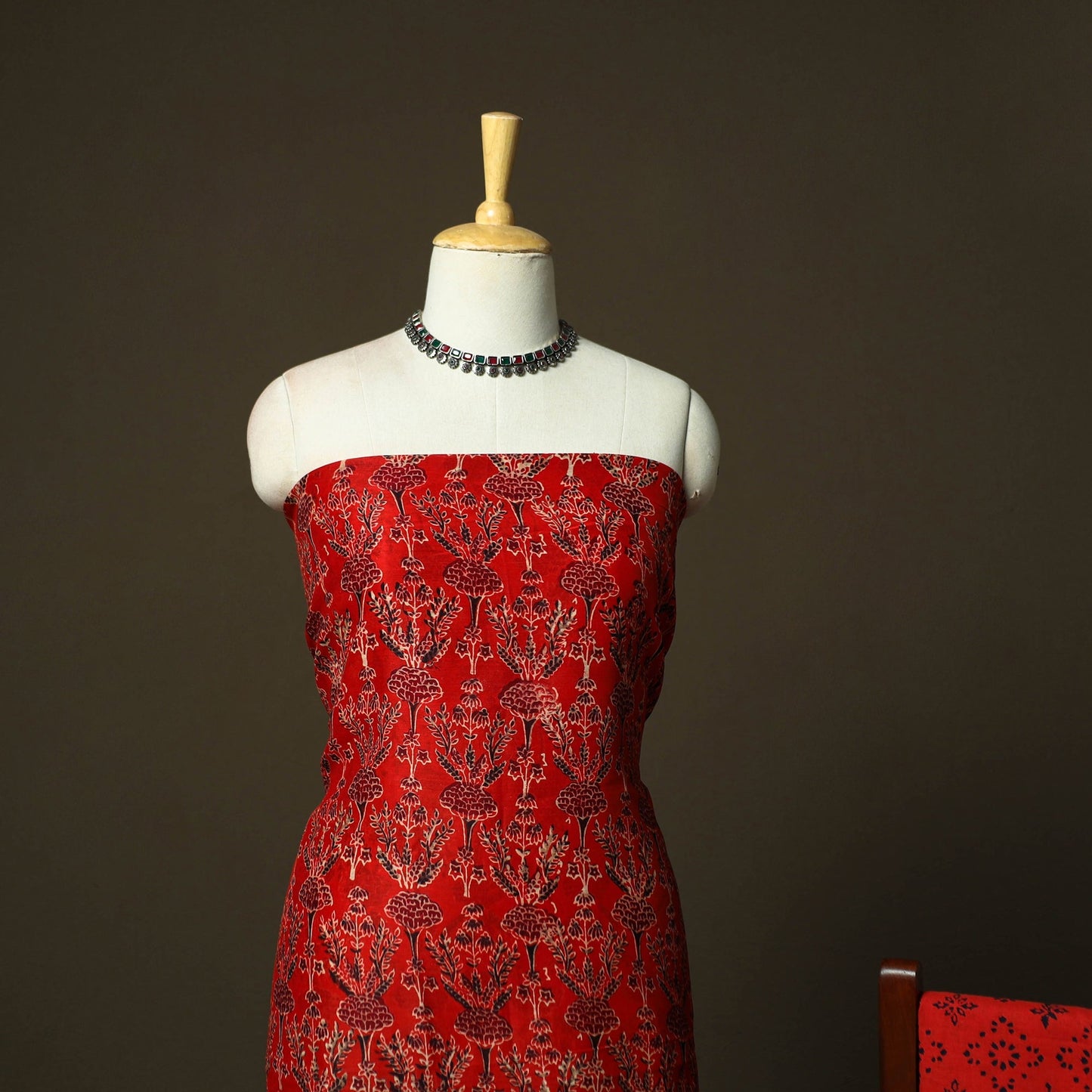 Chanderi silk hand block ajrakh print 3pc unstitched dress