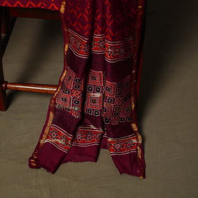 Chanderi silk hand block ajrakh print 3pc unstitched dress