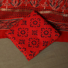 Chanderi silk hand block ajrakh print 3pc unstitched dress