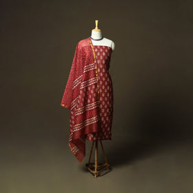 Chanderi silk hand block bagru print 3pc unstitched dress