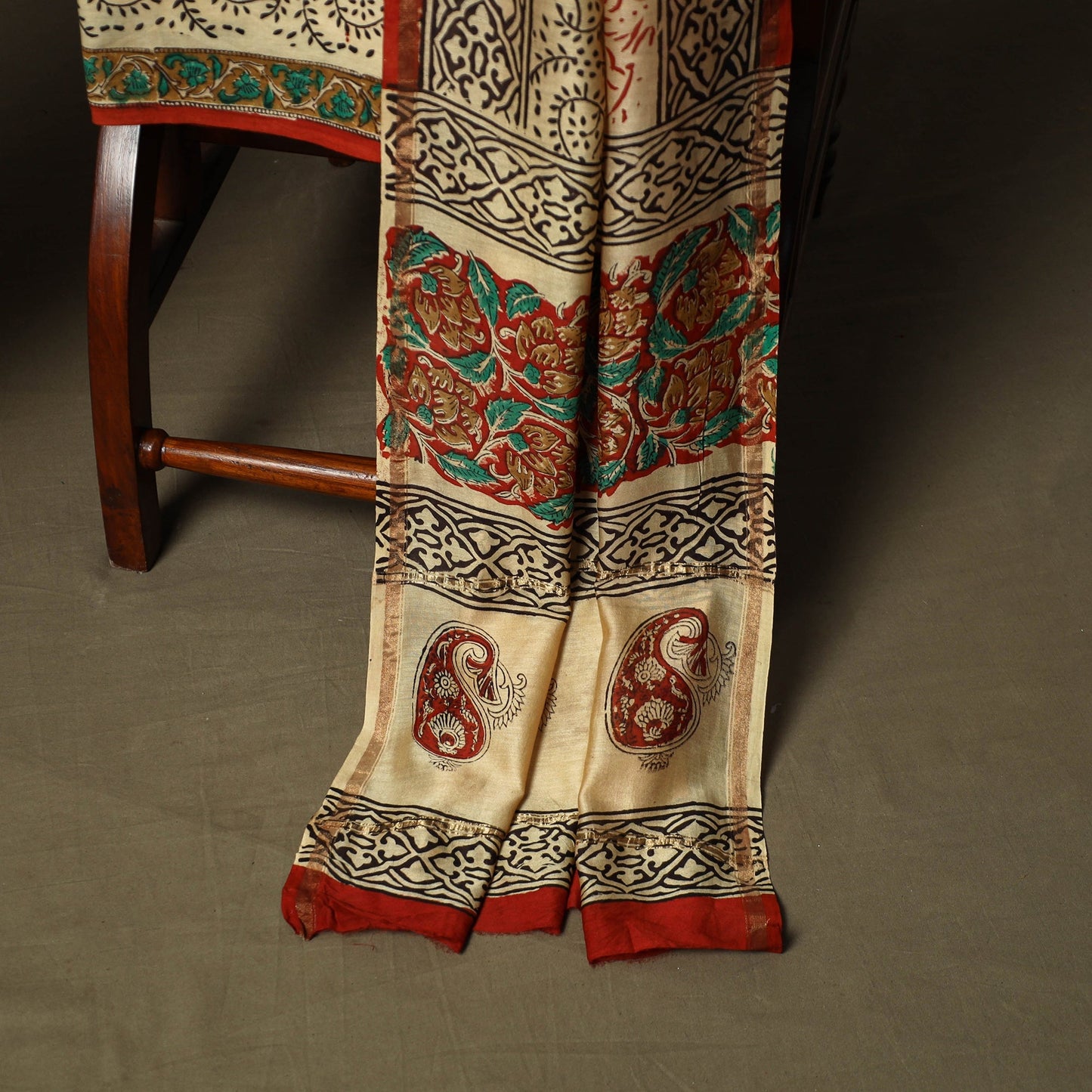 Chanderi silk hand block bagru print 3pc unstitched dress