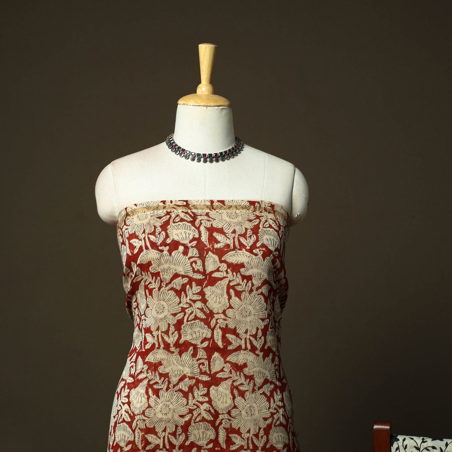 Chanderi silk hand block bagru print 3pc unstitched dress