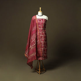 Chanderi silk hand block bagru print 3pc unstitched dress
