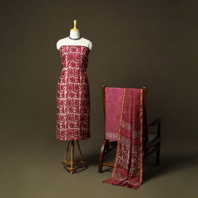 Chanderi silk hand block bagru print 3pc unstitched dress