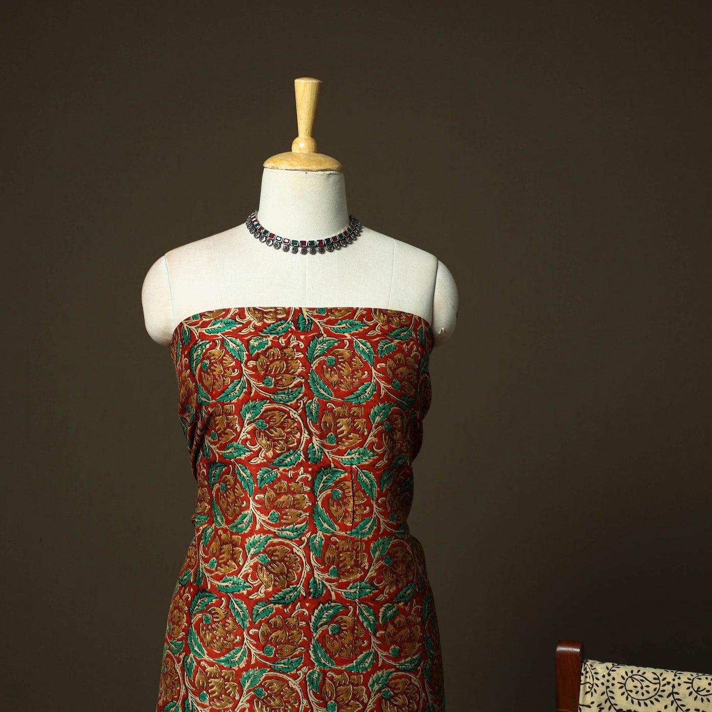 Chanderi silk hand block bagru print 3pc unstitched dress