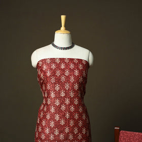 Chanderi silk hand block bagru print 3pc unstitched dress