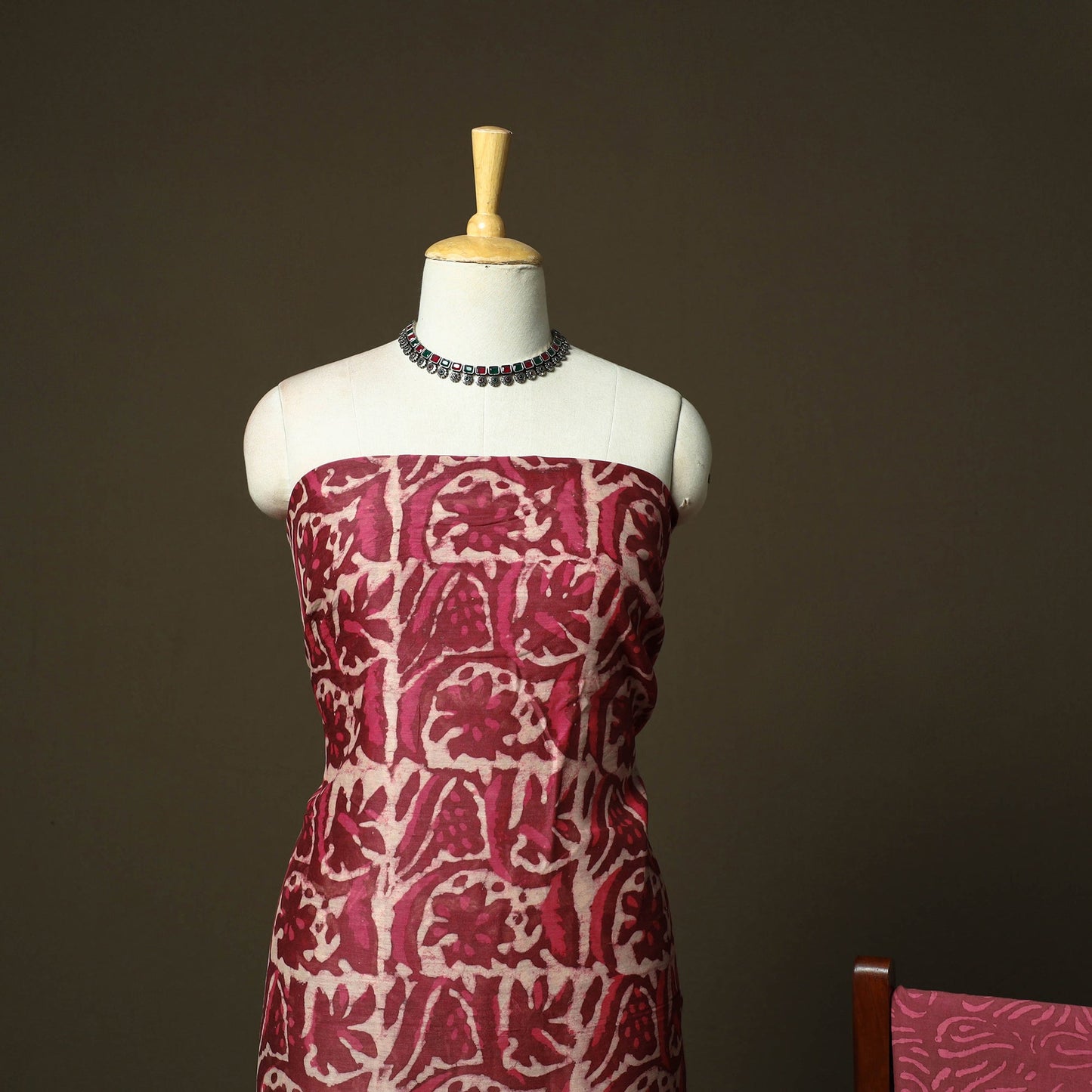 Chanderi silk hand block bagru print 3pc unstitched dress