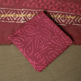 Chanderi silk hand block bagru print 3pc unstitched dress